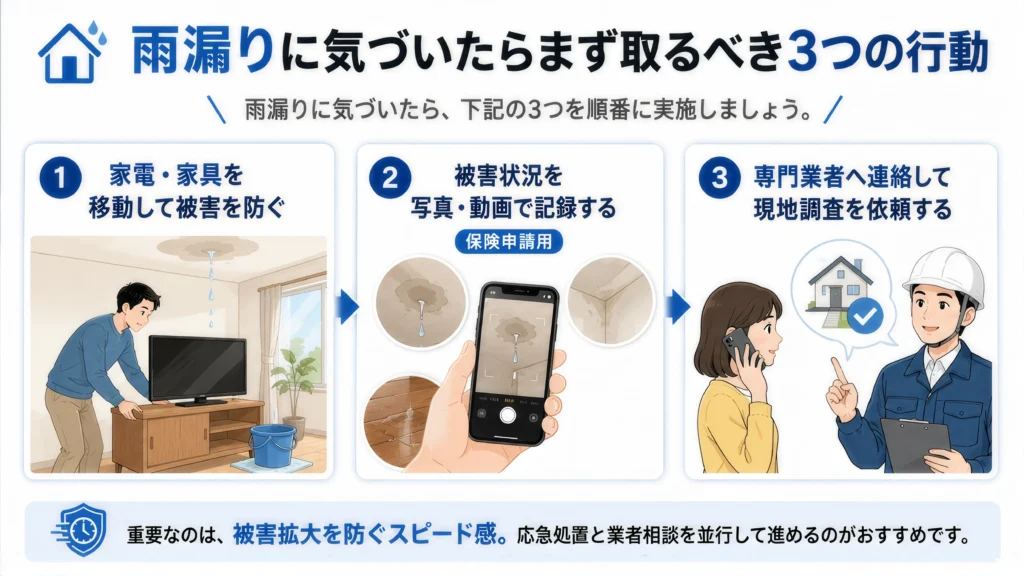 雨漏りに気づいたらまず取るべき3つの行動