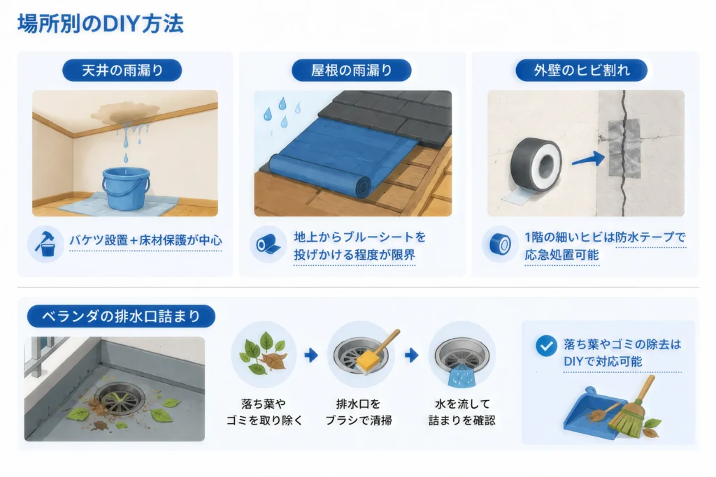 雨漏り場所別のDIY方法