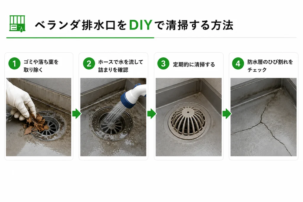 ベランダ排水口をDIYで清掃する方法