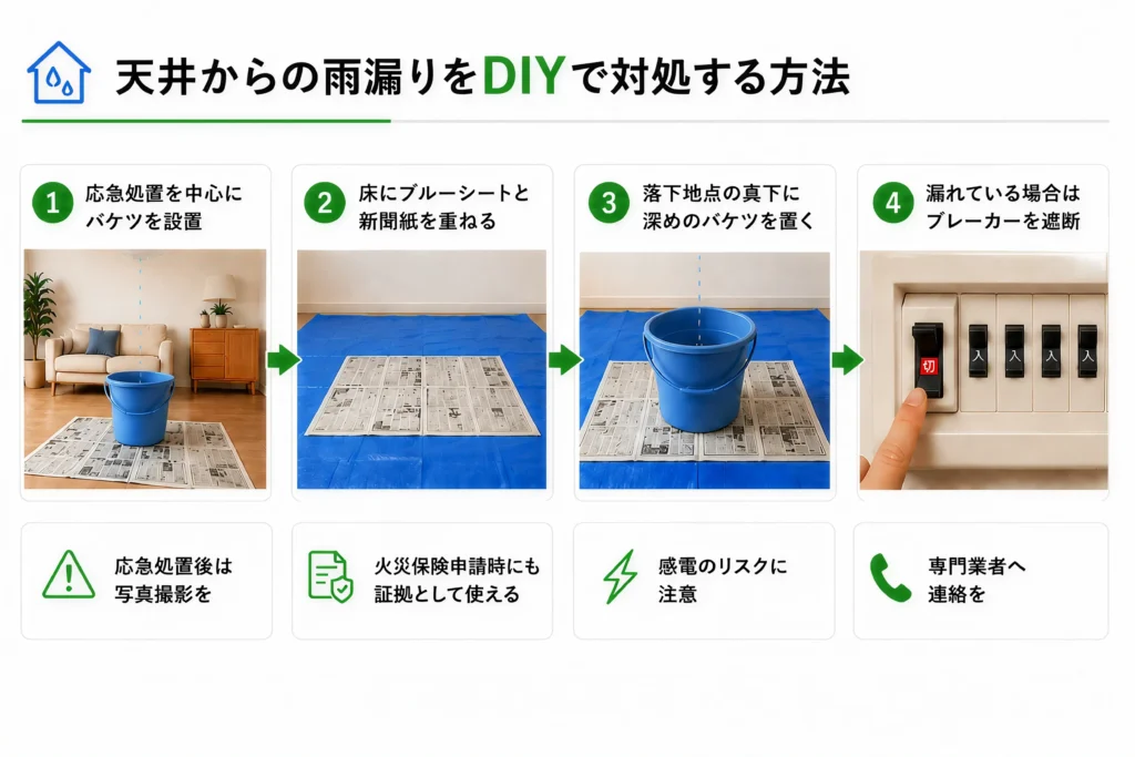 天井からの雨漏りをDIYで対処する方法