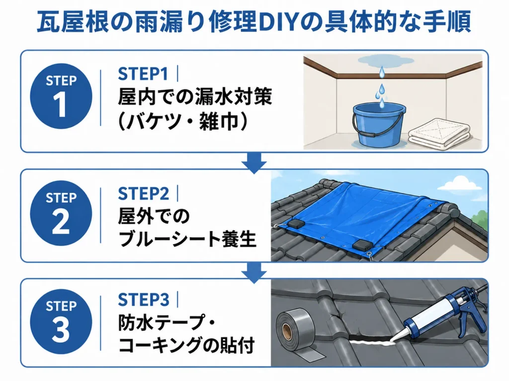 瓦屋根の雨漏り修理DIYの3ステップ手順