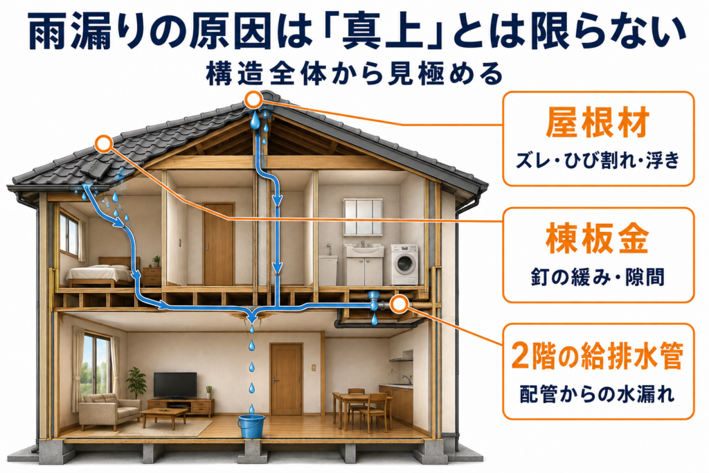 天井からポタポタ漏れてくる場合
