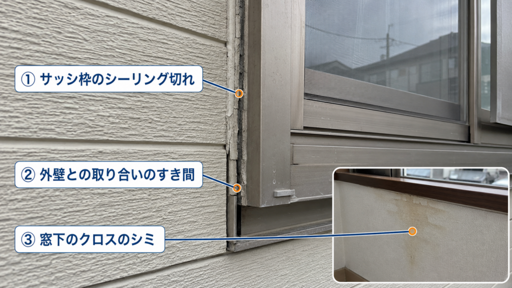 雨漏りの原因ランキング1位のサッシ・窓まわりの隙間の画像