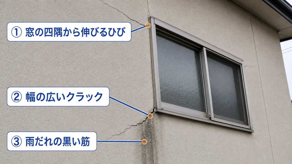 雨漏りの原因ランキング3位の外壁のひび割れ(クラック)の画像