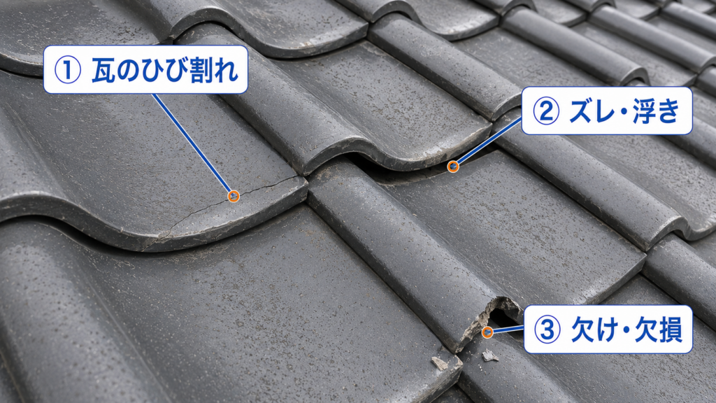 雨漏りの原因ランキング5位の屋根材の割れやズレの画像