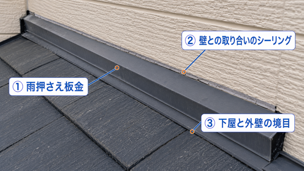 雨漏りの原因ランキング6位の屋根と外壁の取り合い部の画像