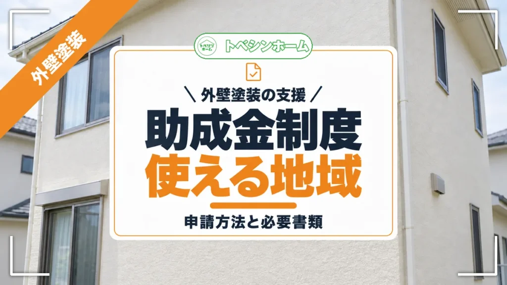 外壁塗装の支援｜助成金制度使える地域｜申請方法と必要書類（トベシンホームのコラム「【2025年版】外壁塗装助成金まとめ！東京・埼玉・千葉・茨城・神奈川」のアイキャッチ画像）