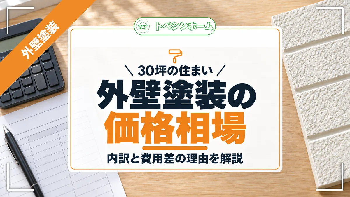 30坪の住まい|外壁塗装の価格相場|内訳と費用差の理由を解説(トベシンホームのコラム「外壁塗装30坪の価格はいくら?相場・内訳・費用差の理由まで徹底解説」のアイキャッチ画像)