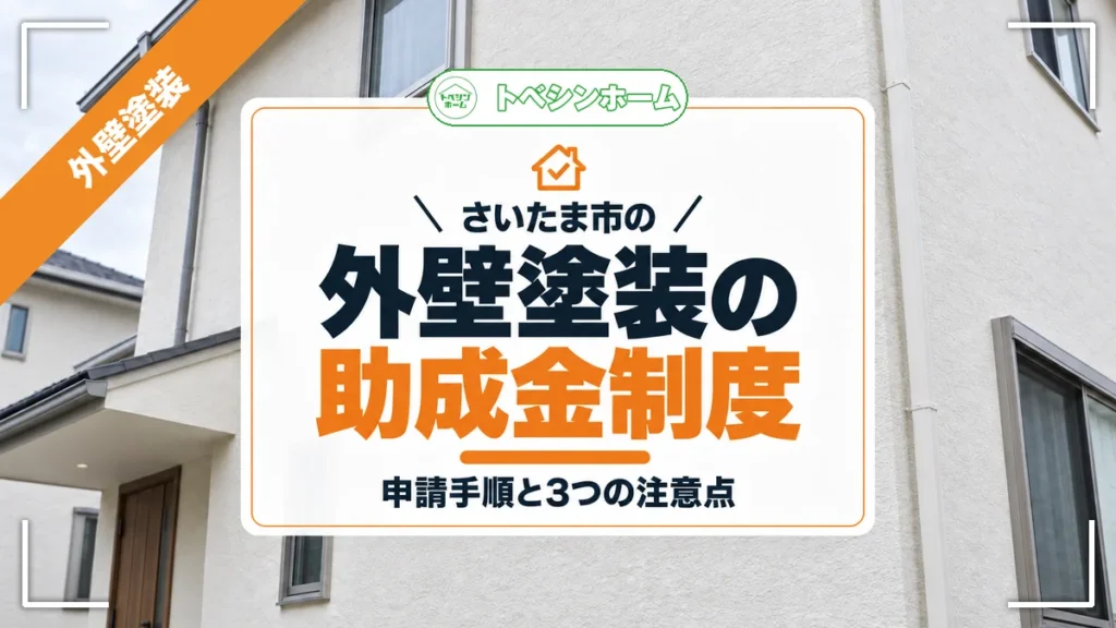 さいたま市の｜外壁塗装の助成金制度｜申請手順と3つの注意点（トベシンホームのコラム「さいたま市の外壁塗装助成金を紹介！制度内容と申請の注意点まで解説」のアイキャッチ画像）