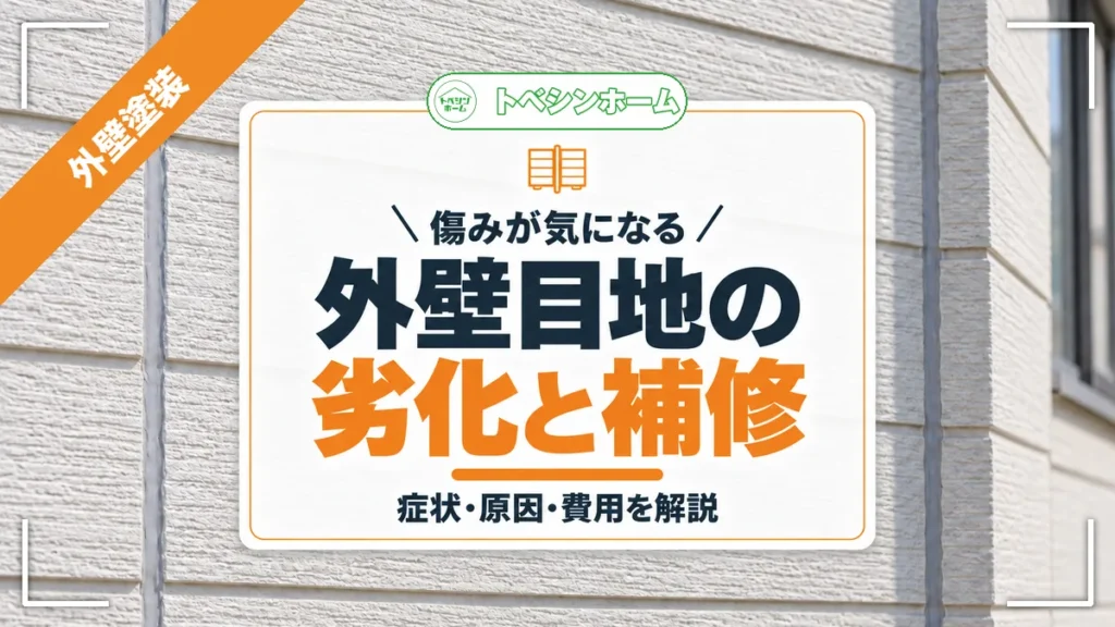 傷みが気になる｜外壁目地の劣化と補修｜症状・原因・費用を解説（トベシンホームのコラム「外壁目地が劣化したらどうする？症状・原因・補修方法を徹底解説」のアイキャッチ画像）