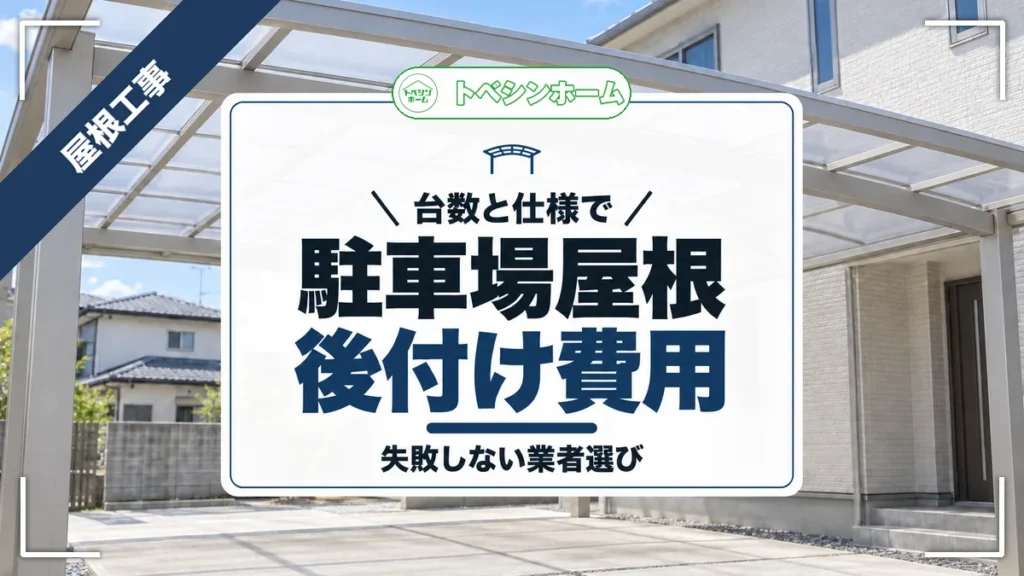 台数と仕様で｜駐車場屋根後付け費用｜失敗しない業者選び（トベシンホームのコラム「駐車場屋根工事の後付け費用は台数と仕様で決まる！後悔しない頼み先」のアイキャッチ画像）