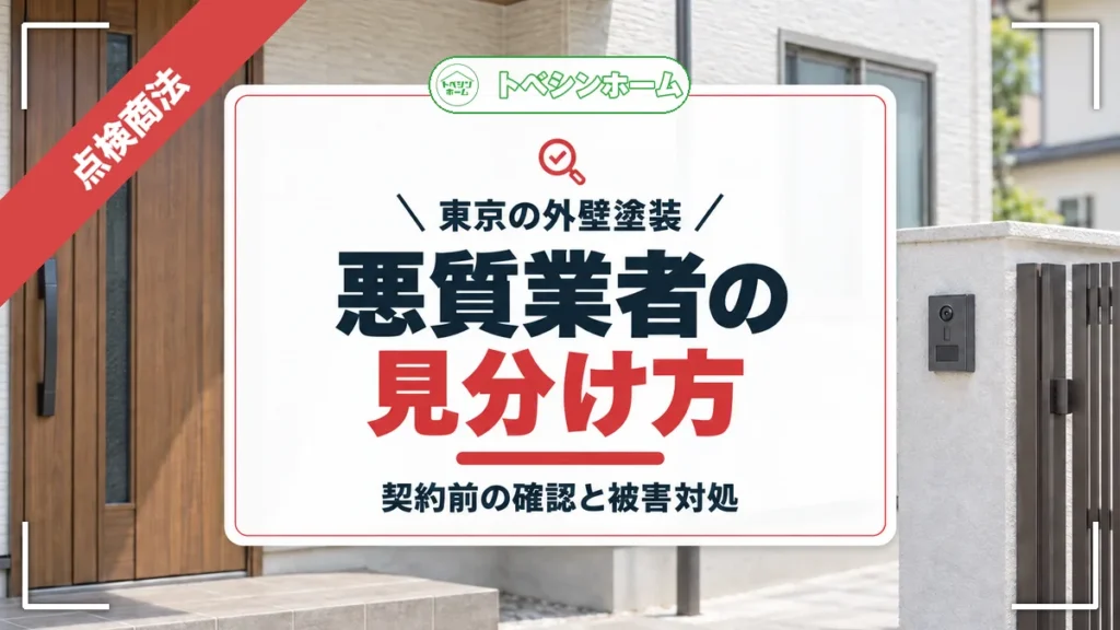 東京の外壁塗装｜悪質業者の見分け方｜契約前の確認と被害対処（トベシンホームのコラム「【東京版】外壁塗装悪質業者リスト！悪質業者を避ける方法や対処法」のアイキャッチ画像）